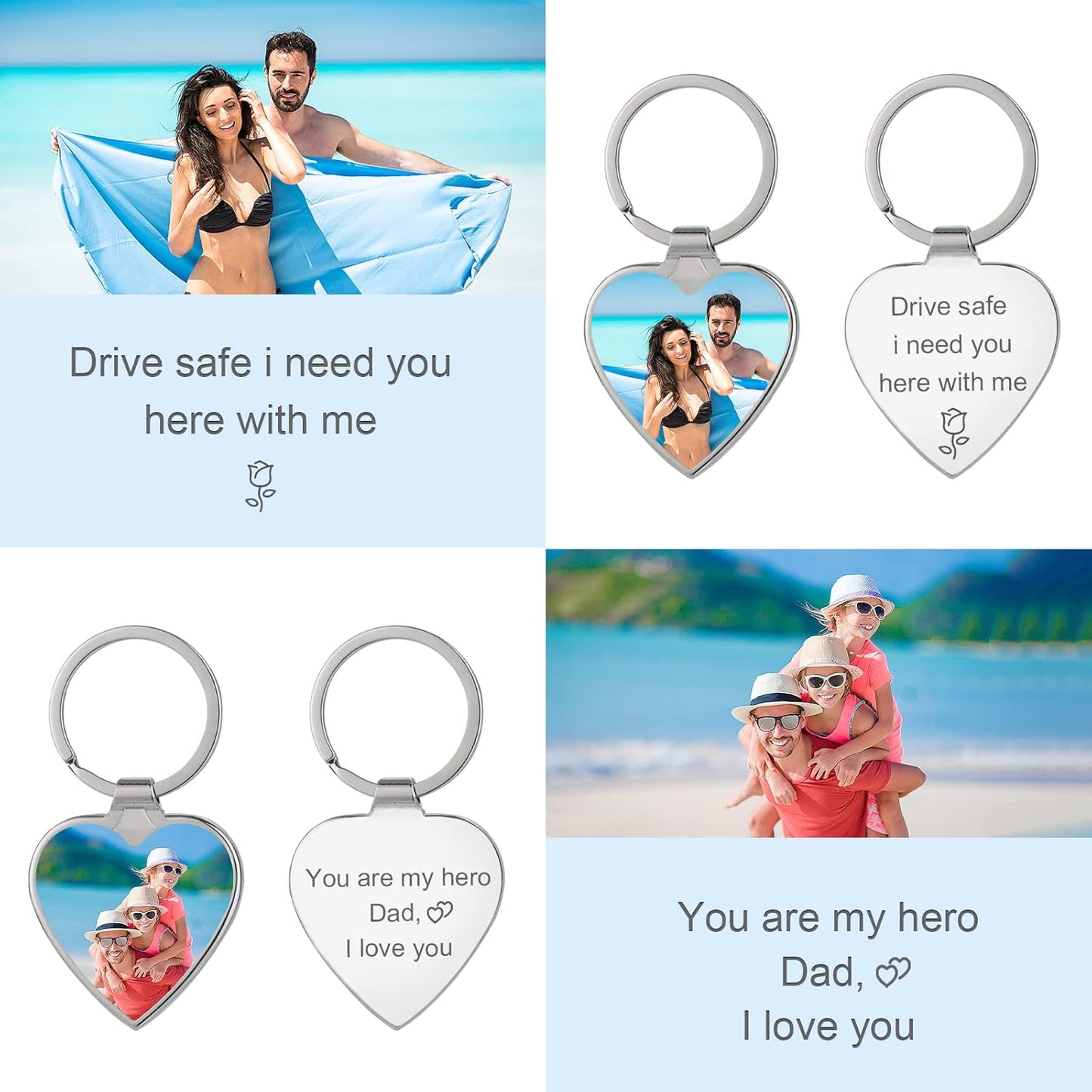 Personalized Custom Keychain with Picture - Turnable Double Sided Colorful Photo Key chains Memorial Gifts for Family Lover