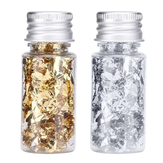 Edible Gold Leaf, Gold Leaf Cake Decoration Gold Flakes Food Gold Foil Decoration Baking Gold Foil Decor Chocolates Decor Gold Leaf Sheets for Cooking Dessert Decoration Crafts Makeup (Gold and Silver)