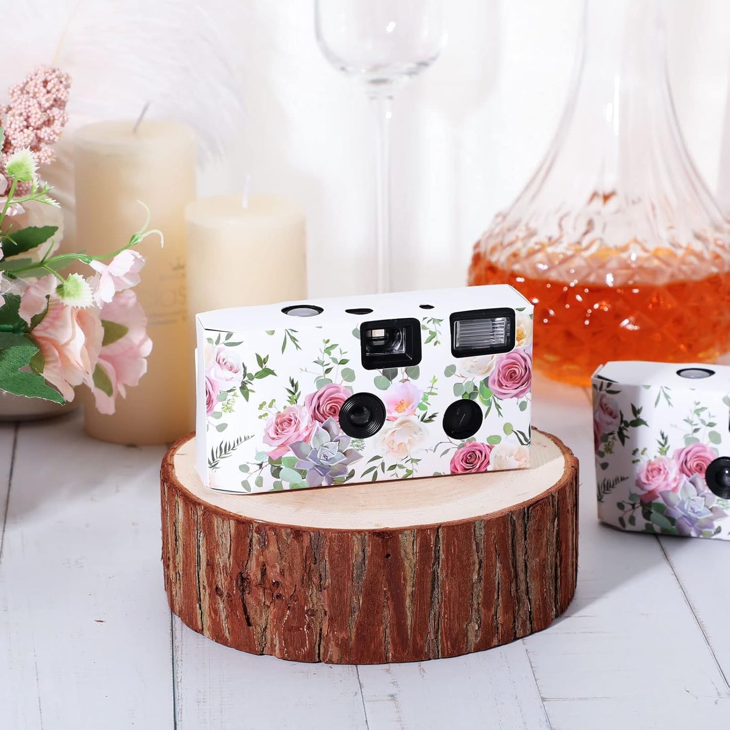 Zhengmy 10 Pack Disposable Camera Bulk for Wedding, 34mm Single Use Camera Bulk with Flash One Time for Gathering Wedding Travel(Pink Rose,Colorful Film)