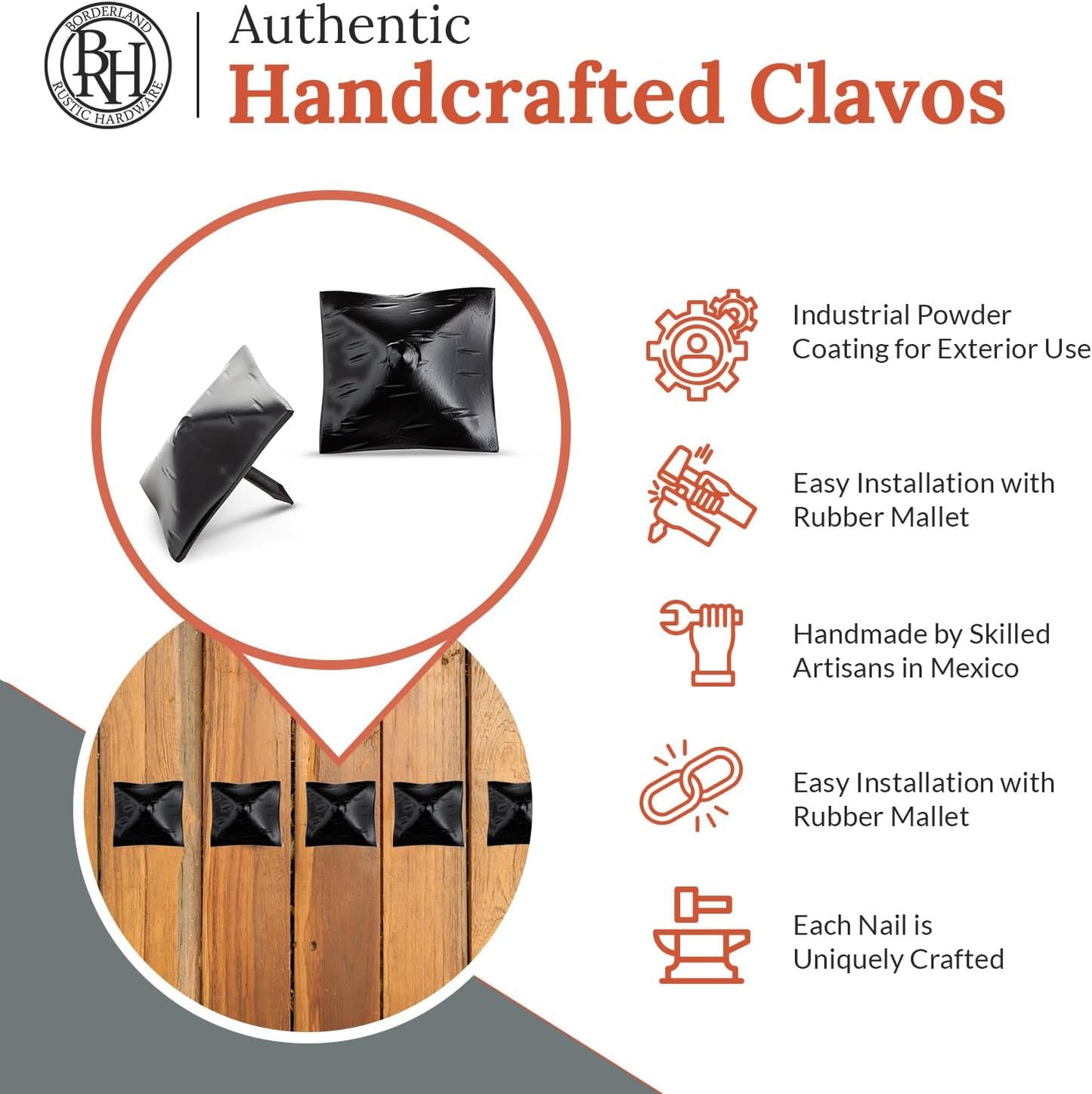 25 Pack 1.5" Square Head Iron Clavos Decorative Nails – Black – Handmade Rustic Square Fasteners for Farmhouse Shutters, Faux Wood Beams, Barn Doors, Shutters, and Gates – Ornamental Wood Accent