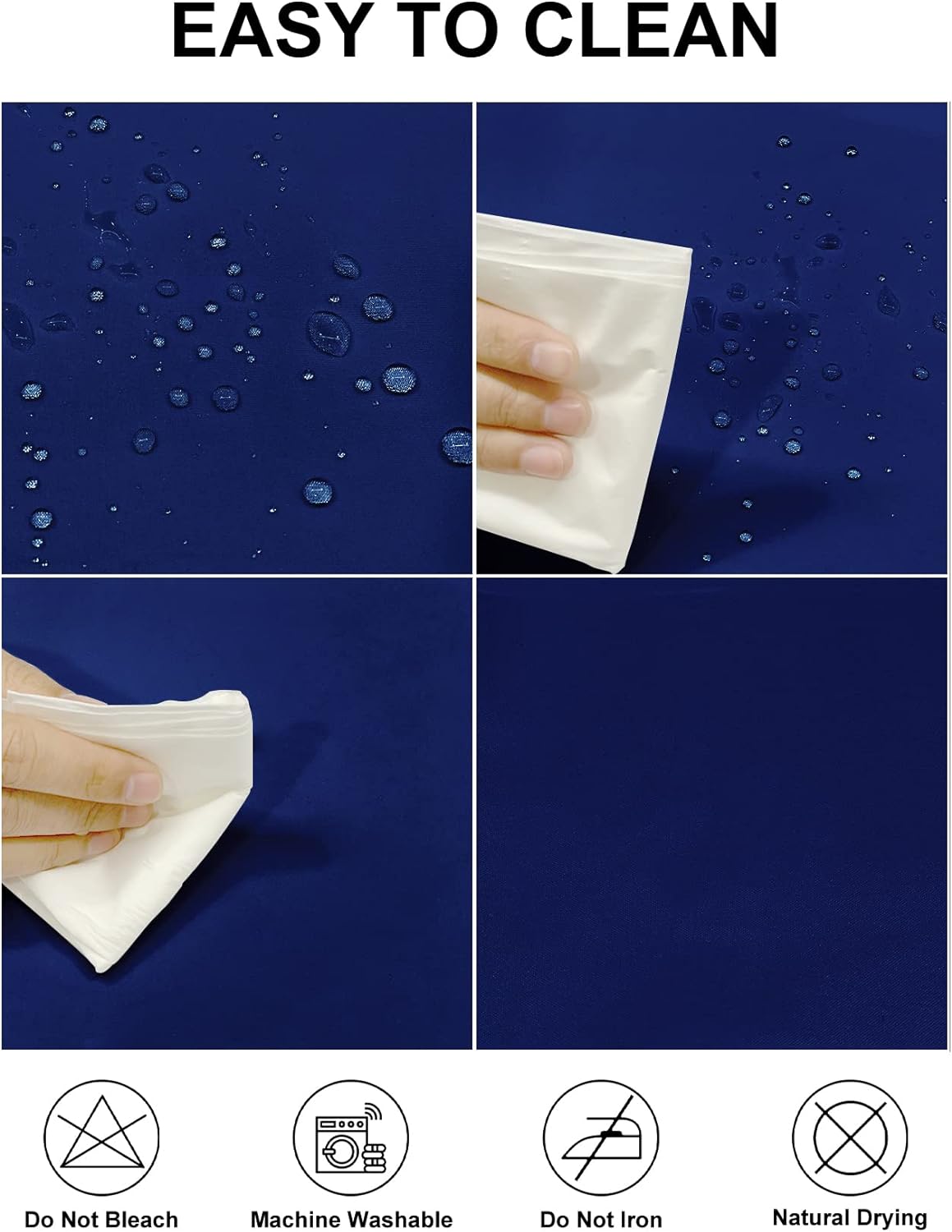 Fokitut 2 Pack Waterproof Round Tablecloth, 60 Inch, Stain Resistant and Wrinkle Polyester Table Cloth, Fabric Table Cover for Kitchen Dining, Wedding, Party, Holiday Dinner-Royal Blue