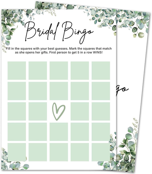 Eucalyptus Bridal Shower Game Cards - Bridal Bingo, Wedding Engagement Bachelorette Party Bridal Shower Games for 30 Guests, Double Sided Cards Set of 30, Activity Supplies & Favor/A15