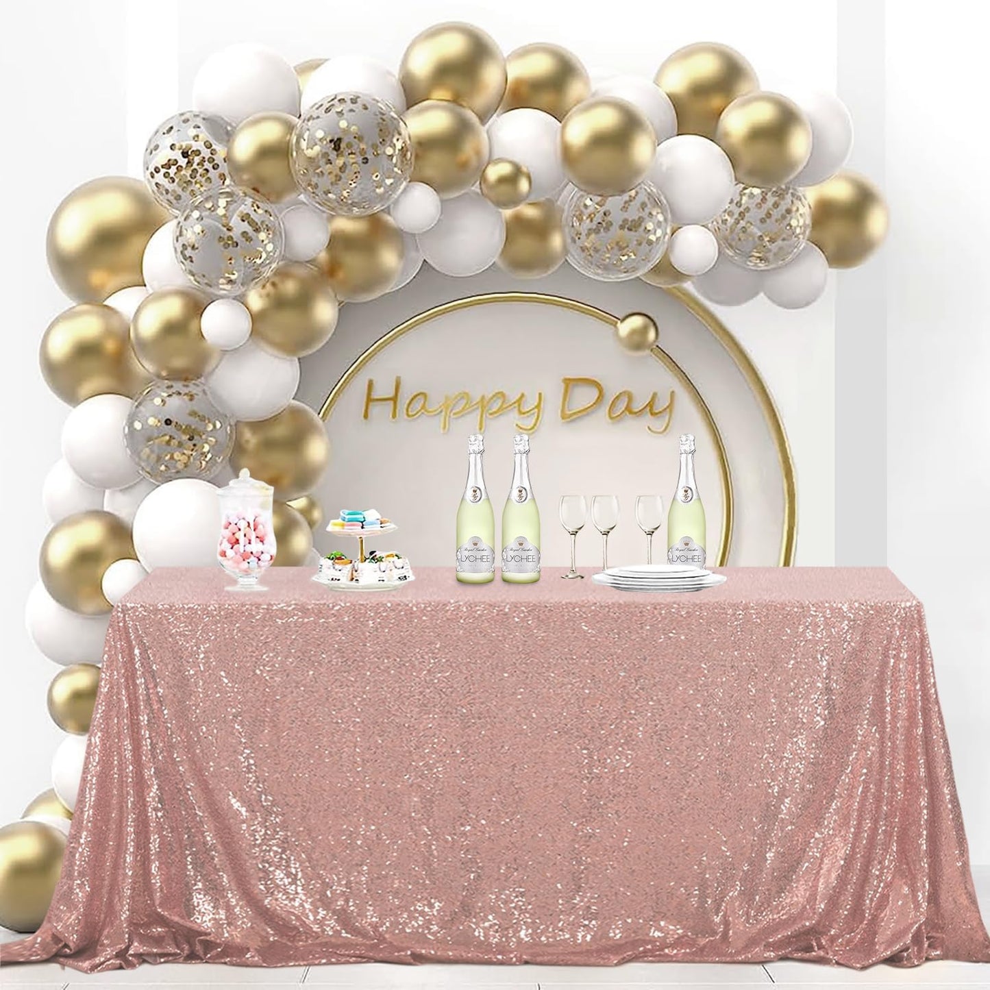 OQSQ Rosegold Rectangle Sequin Tablecloth - 60x102 inch, Glitter Drape Table Cloth, Sparkle Sequence Table Overlays for Wedding Birthday Party Baby Bridal Shower