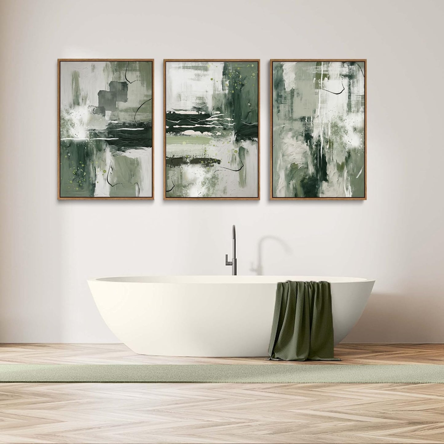 myusuar 3 Piece Large Modern Abstract Canvas Framed Wall Art For Living Room, Sage Green Minimalist Wall Art Decor Posters Prints For Bedroom Office, 16x24in