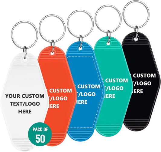 Custom Vintage Hotel Motel Keychains 50 Pack, Personalized Logo, Text Bulk - Perfect for Tradeshows, Campaign Gifts - Customizable Key Tags