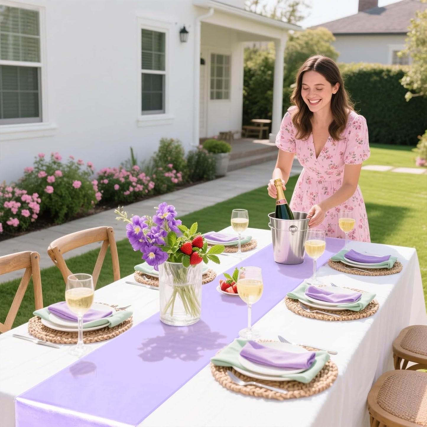 10 Pack Satin Table Runner 12 x 108 Inch Long Lavender Silk Table Runner for Wedding Party Banquet Birthday Decoration