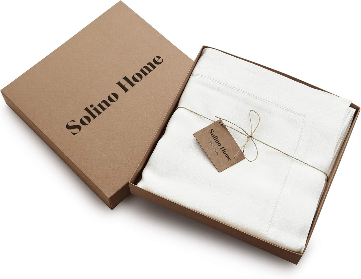 Solino Home Linen Tablecloth 60 x 108 Inch - Classic Hemstitch 100% Pure Linen White Table Cloth for Rectangle Tables - Machine Washable Tablecloth for Fall, Autumn, Halloween, Thanksgiving, Holiday