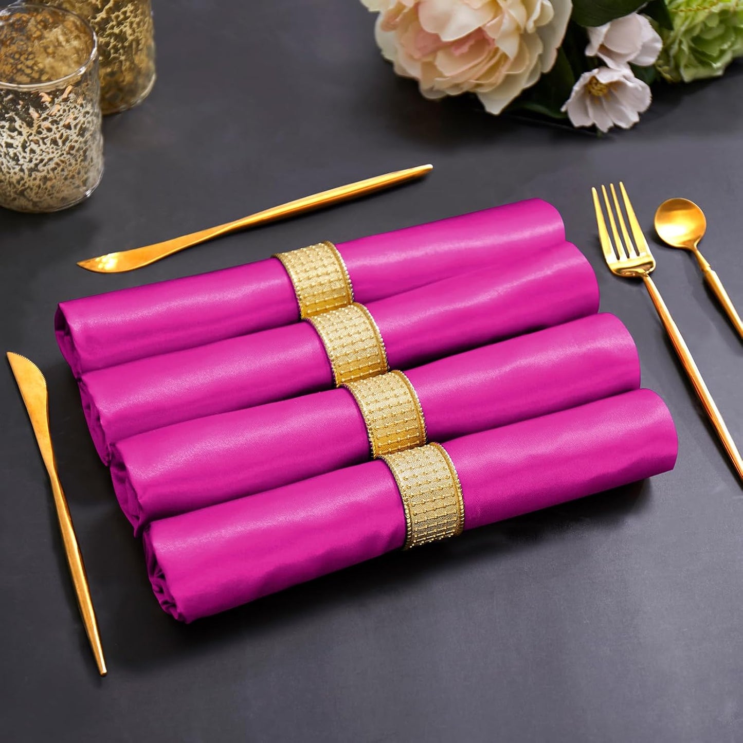 Horbaunal 30 Pack Hot Pink Satin Napkins 17 x 17 Inch, Square Soft Table Dinner Napkins, Silky Cloth Napkins Table Decoration for Weddings Banquets Parties