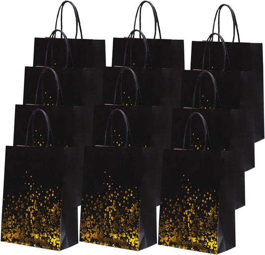 Cooraby 30 Pieces Bronzing Gold Black Paper Kraft Polka Dot Party Bags With Handle for Party Favors and Hen Parties