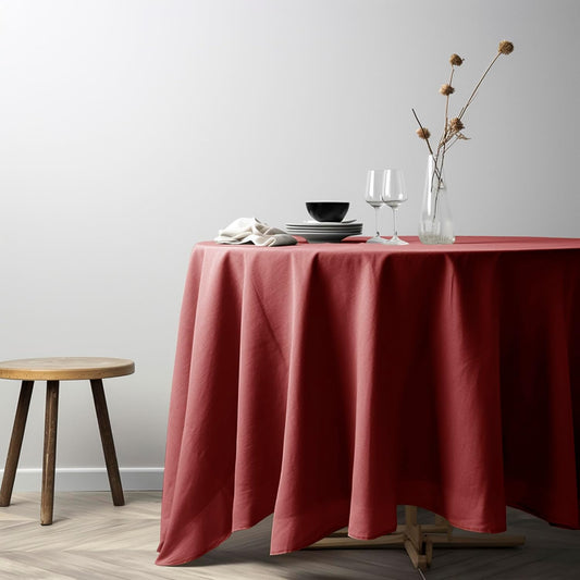 EVERLY 100% Pure Linen Round Tablecloths 108Inch Round Machine Washable Tablecloth for Thanksgiving,Decorative Halloween,Buffet Parties,Picnic,Events,Weddings and Restaurants-Christmas Red