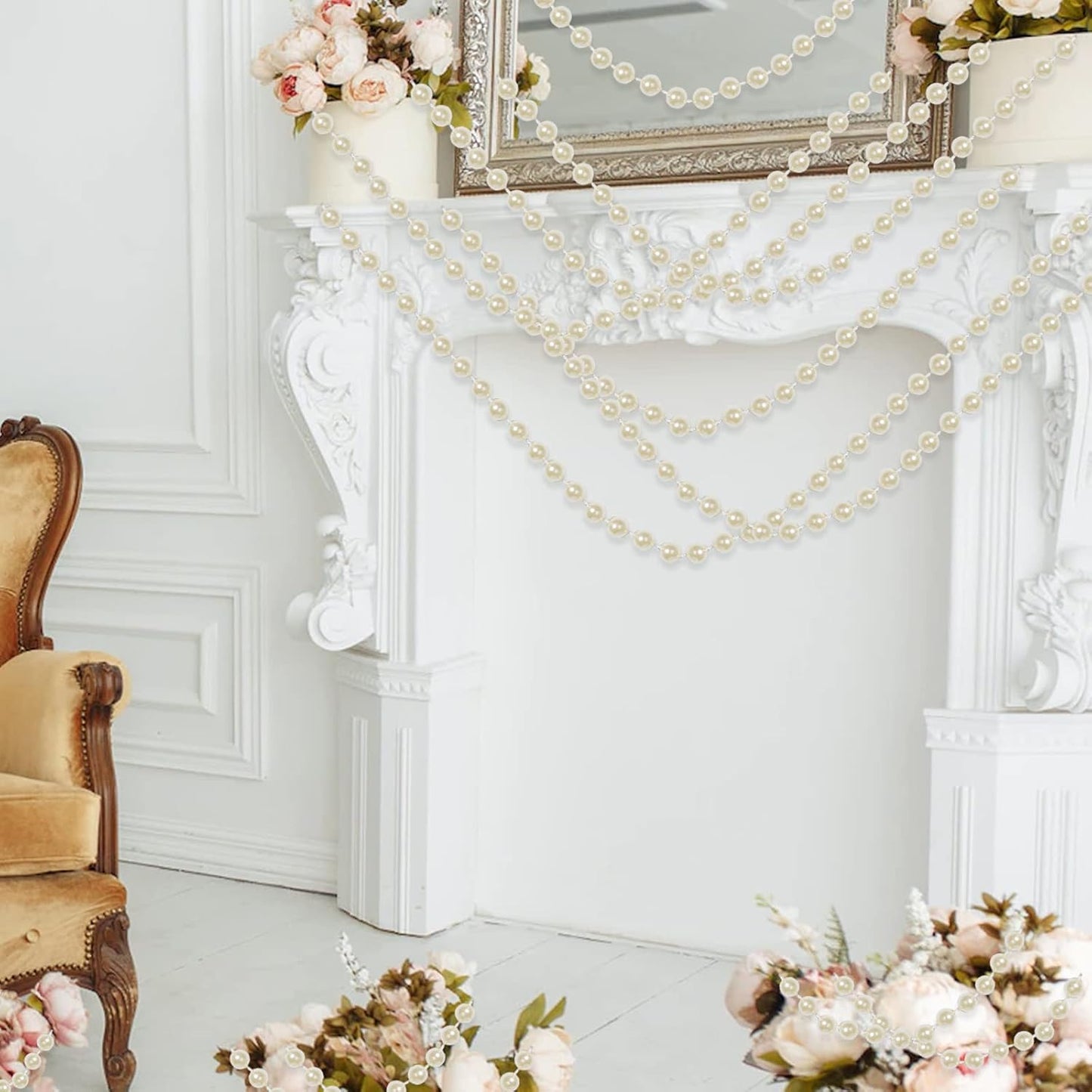 Faux Ivory Pearl Garlands - 10mm Christmas Tree Beads - 11 Yards Strands - Wedding/Christmas Decoration