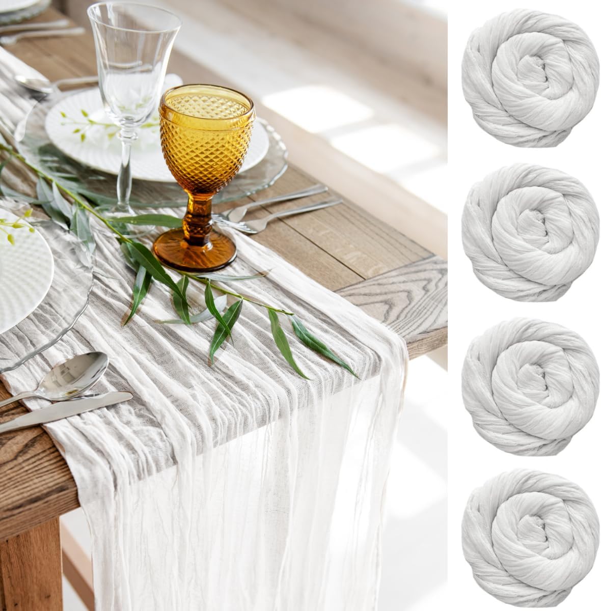 White Gauze Table Runner Cotton Wedding Decorations Rustic Cheesecloth Table Runner Cheese cloth Fabric Bulk for white party décor, bohemian table runner Extra Long Boho Cheese Cloth 13 ft (141 in)
