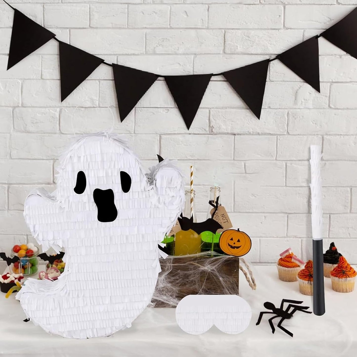 Ghost Pinata Halloween Pinata with Stick and Blindfold Holidays Decorations for Halloween Party Supplies Kids Birthday Game Parties Ghost Themed Fillable