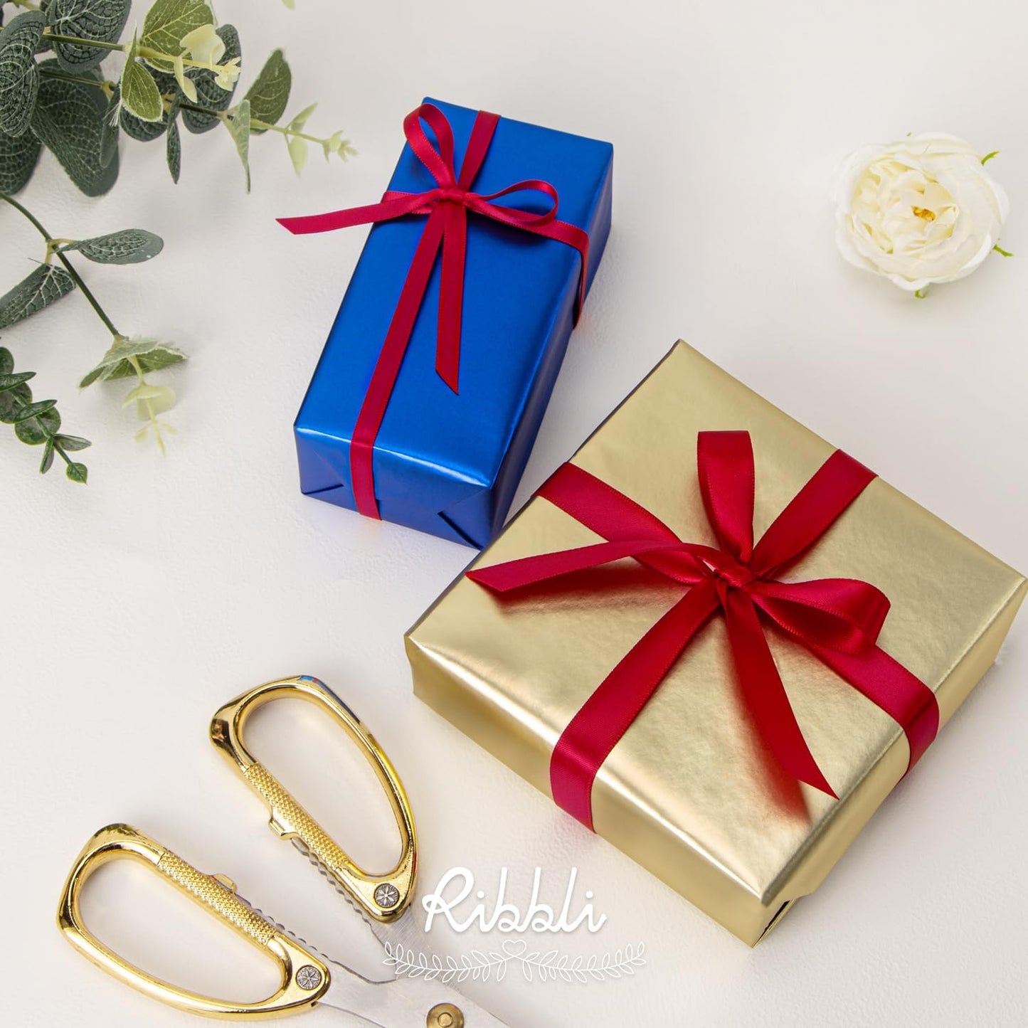 Ribbli Double Faced Red Satin Ribbon,1/2” x Continuous 25 Yards,Use for Bows Bouquet,Gift Wrapping,Floral Arrangement
