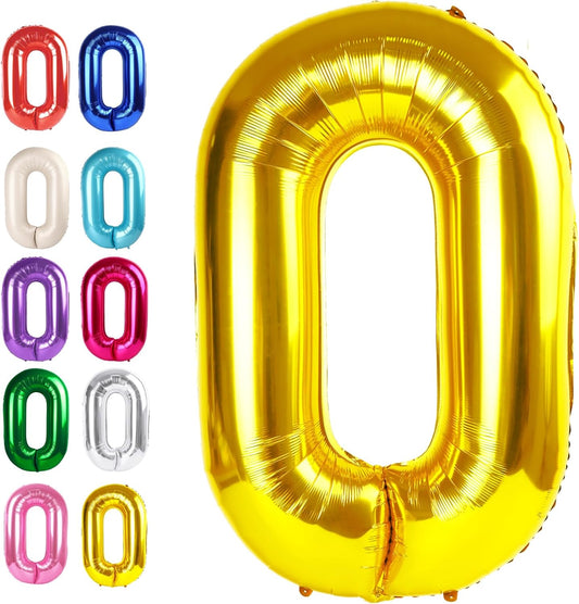 Gold 40 Inch 0 Number Balloons, 0 Decorations for 10 20 30 40 50 60 70 80 90 100 Birthday, Foil Giant Birthday Graduations Anniversary Party Balloon