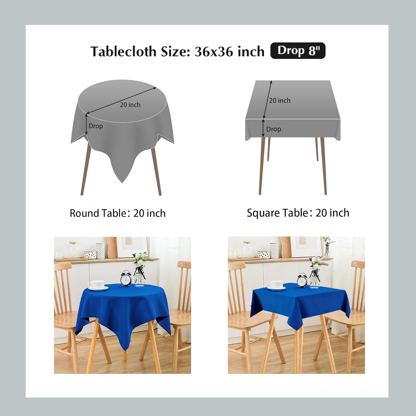 2 Pack Small Square Table Cloth 36X36 Inch Royal Blue Tablecloth Washable Polyester Solid Table Cover for Night Stand End Table Side Table Outdoor Indoor