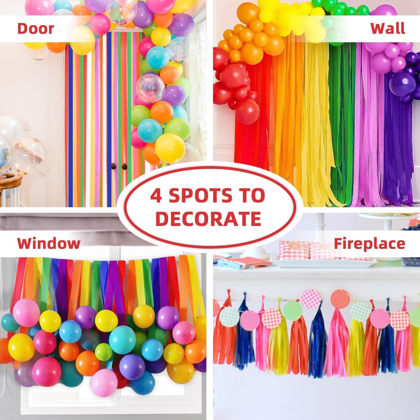Crepe Paper Streamers 8 Rolls 656ft, Pack of Rainbow Assorted Colored Party Streamers for Party Backdrop Birthday Baby Shower Wedding Decorations DIY Art Craft Supplies (1.8Inch x 82Ft/Roll)