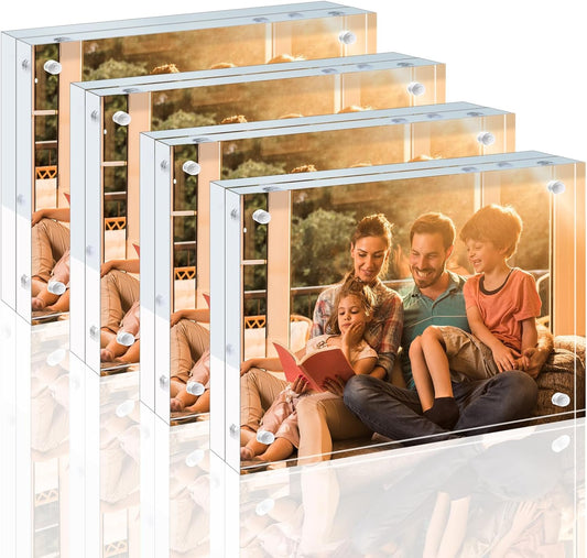 Egofine 6x8 Acrylic Frame 4 Pack, 20mm Thicker Frameless Clear Picture Frame, Double Sided Magnetic Picture Frame, Free Standing Desktop Display