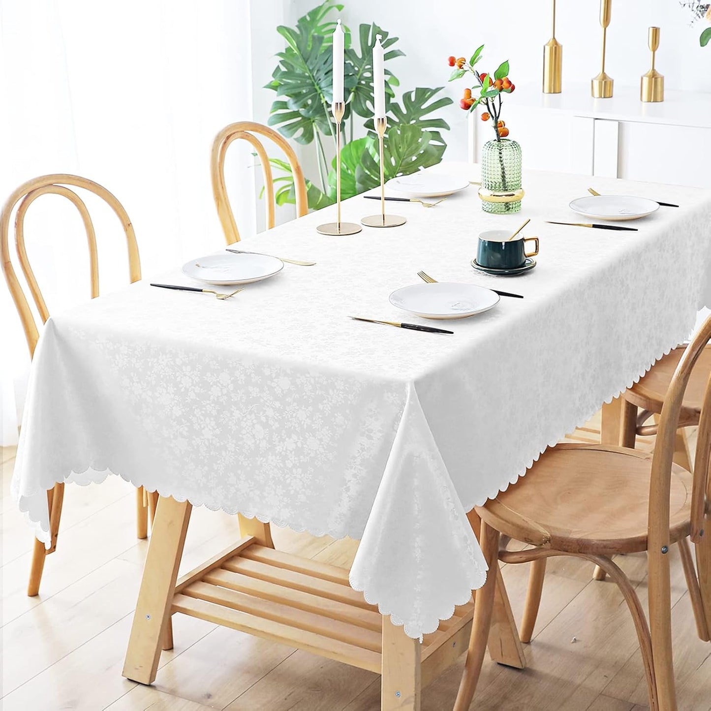 Smiry Rectangle Table Cloth, Waterproof Heavy Duty Vinyl Tablecloths, Wipeable Washable Table Cover for Kitchen and Dining Room (White, 70" X 120")