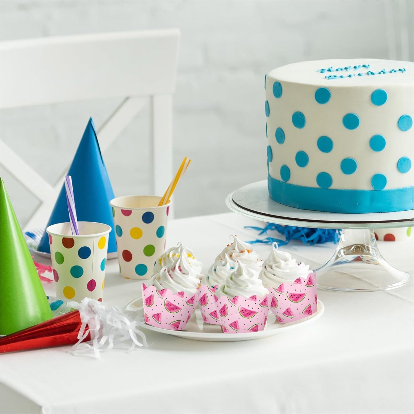 Whaline 36Pcs Watermelon Cupcake Wrappers Watercolor Pink Watermelon Cupcake Liners Decorative Cupcake Holders for Birthday Baby Shower Summer Dessert Decor