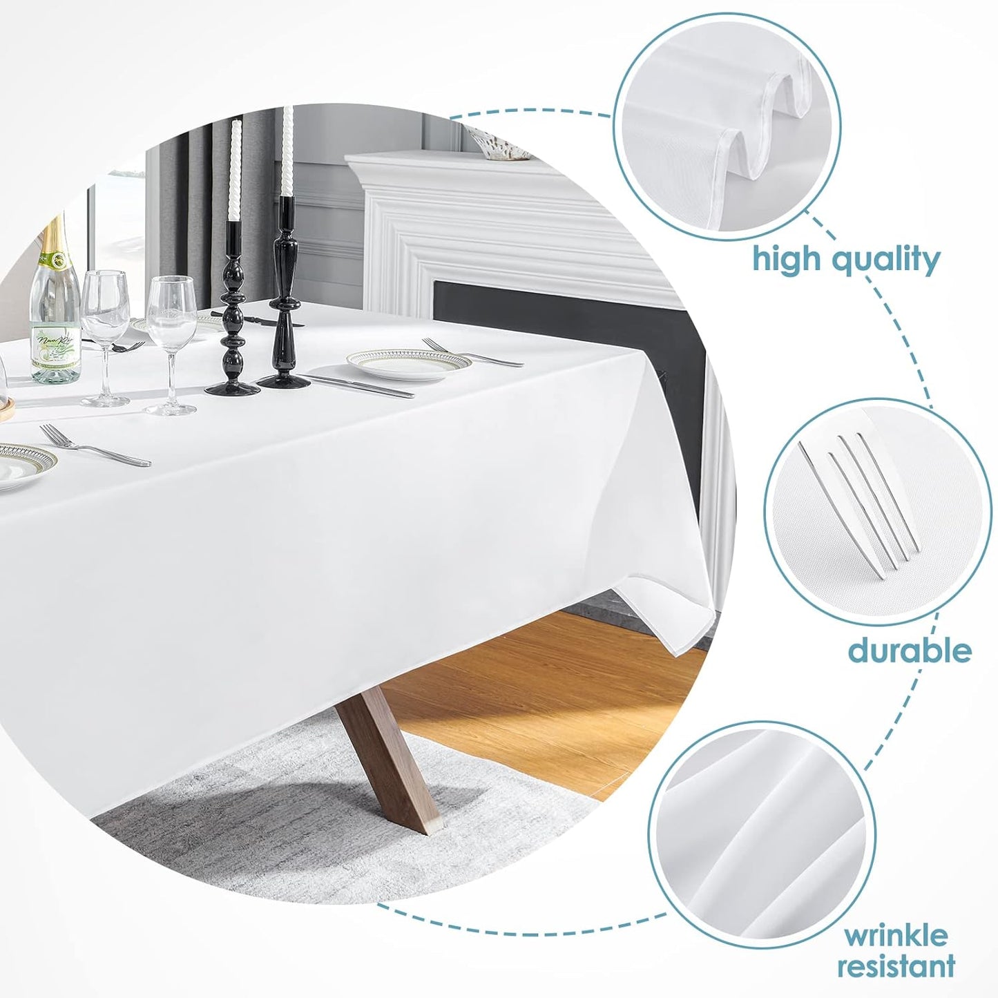 VidaFete Tablecloth 60 * 102inch 6 Pack Rectangle Table Cloth Polyester, Stain Wrinkle Resistant Dining Table Cover for Kitchen Dinning Party Wedding Rectangular Tabletop Buffet Decoration(White)