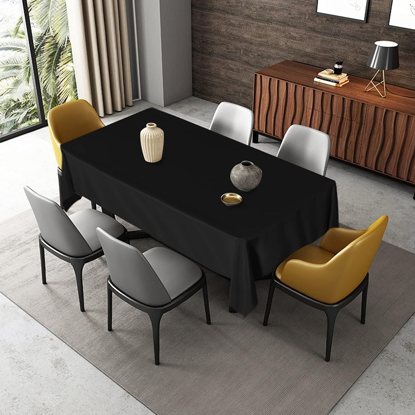 Fitable Rectangle Tablecloth Stain and Wrinkle Resistant Washable Polyester Table Cloth for Buffet Parties and Camping (60x102 inch, Black)