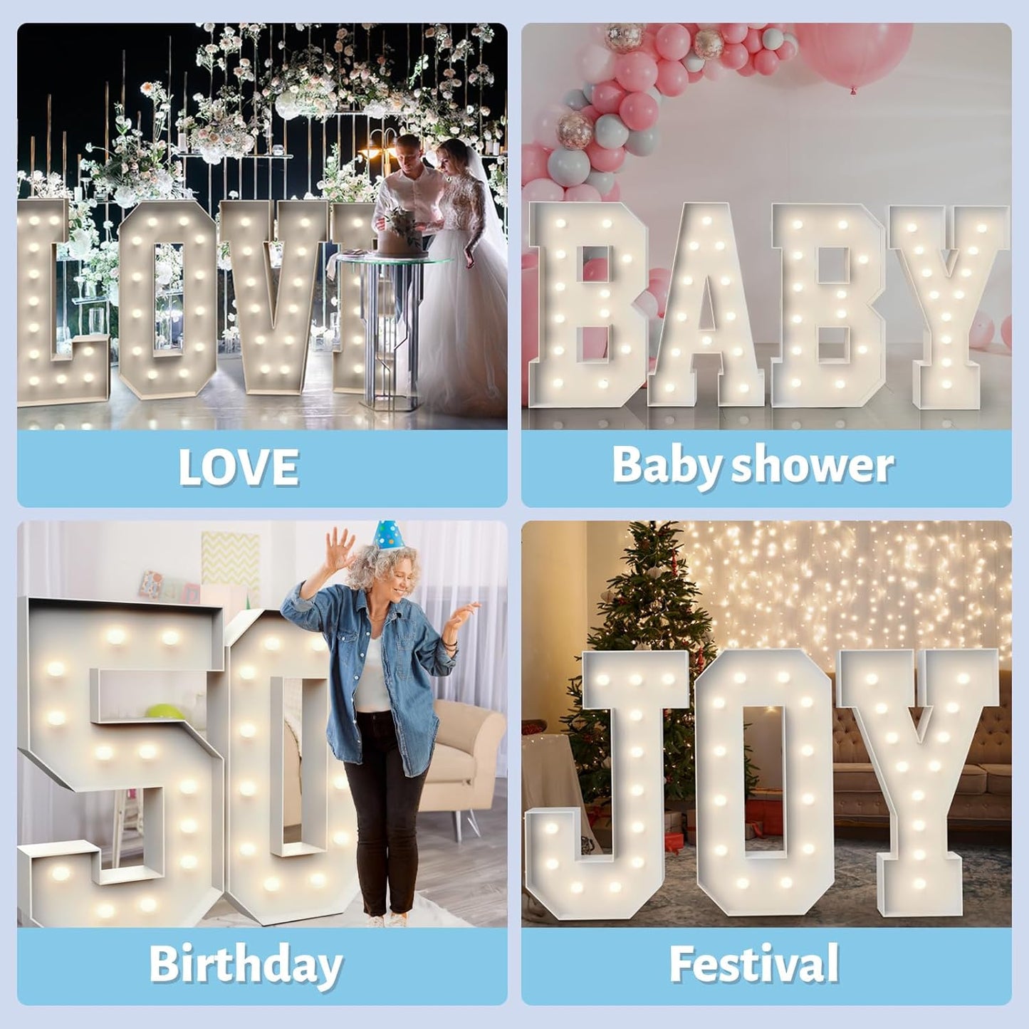 4FT Marquee Light Up Letters X,Party Decoration Large Marquee Light Up Letters with Weighted Water Bag,Pre-cut Foam Board Set Can Be Used for Birthdays,Weddings,Baby Anniversaries