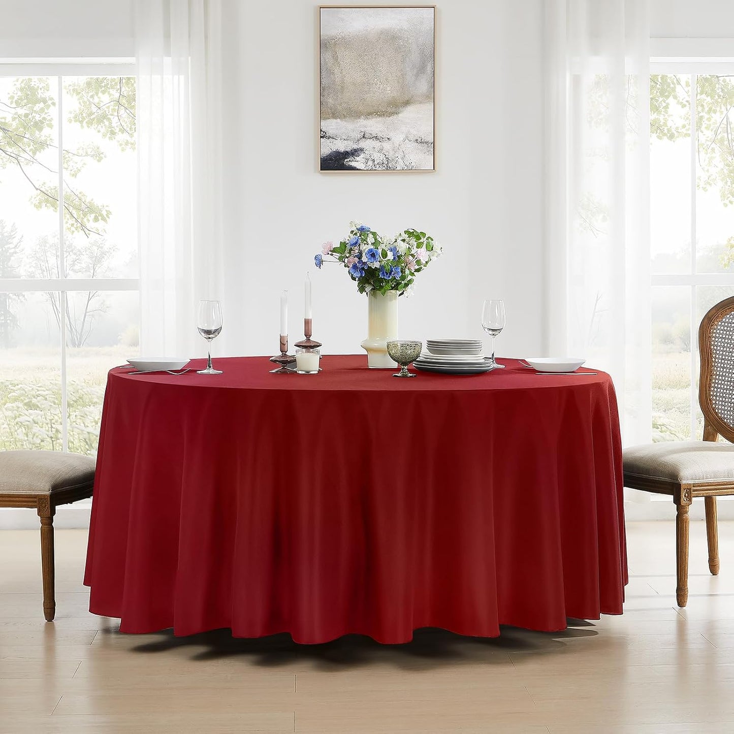 Round Tablecloth 120 Inch Tablecloth 2 Pack Red Table Cloths Washable Decorative Linen Polyester TableClothes Cover for Dining Table Banquets Buffet Parties and Wedding