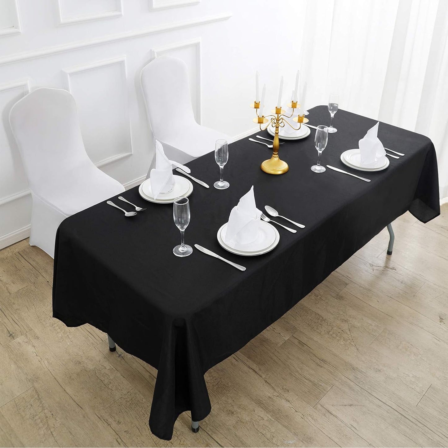 Rectangle Tablecloth 60x120 inch Washable Polyester Fabric Table Cloth for Wedding Party Dining Banquet Decoration（6 Pack 60x120, Black）