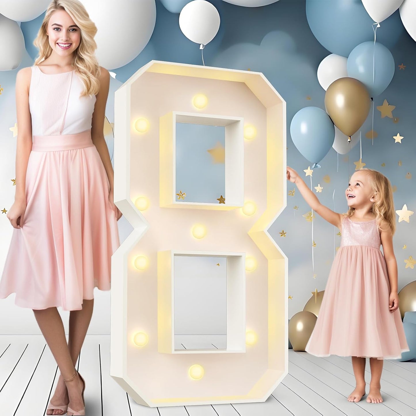 Ledido 4FT Marquee Light Up Numbers Large Light Up Letters for Party Decoration, Marquee Numbers for 8th 18th Birthday Anniversary, Pre-cut Foam Board Assembly Required Number 8