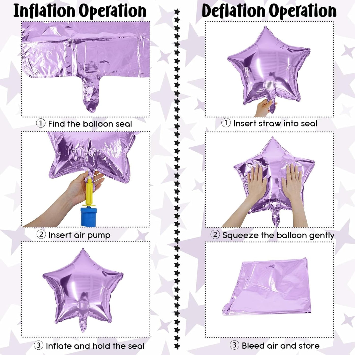 Purple Pink Star Foil Balloons Set, 18 Inch 12 Pcs Lavender Pink Pentagram Aluminum Foil Balloons Hot Pink Purple Stars Shape Mylar Helium Balloons for Girls Women Birthday Wedding Baby Shower