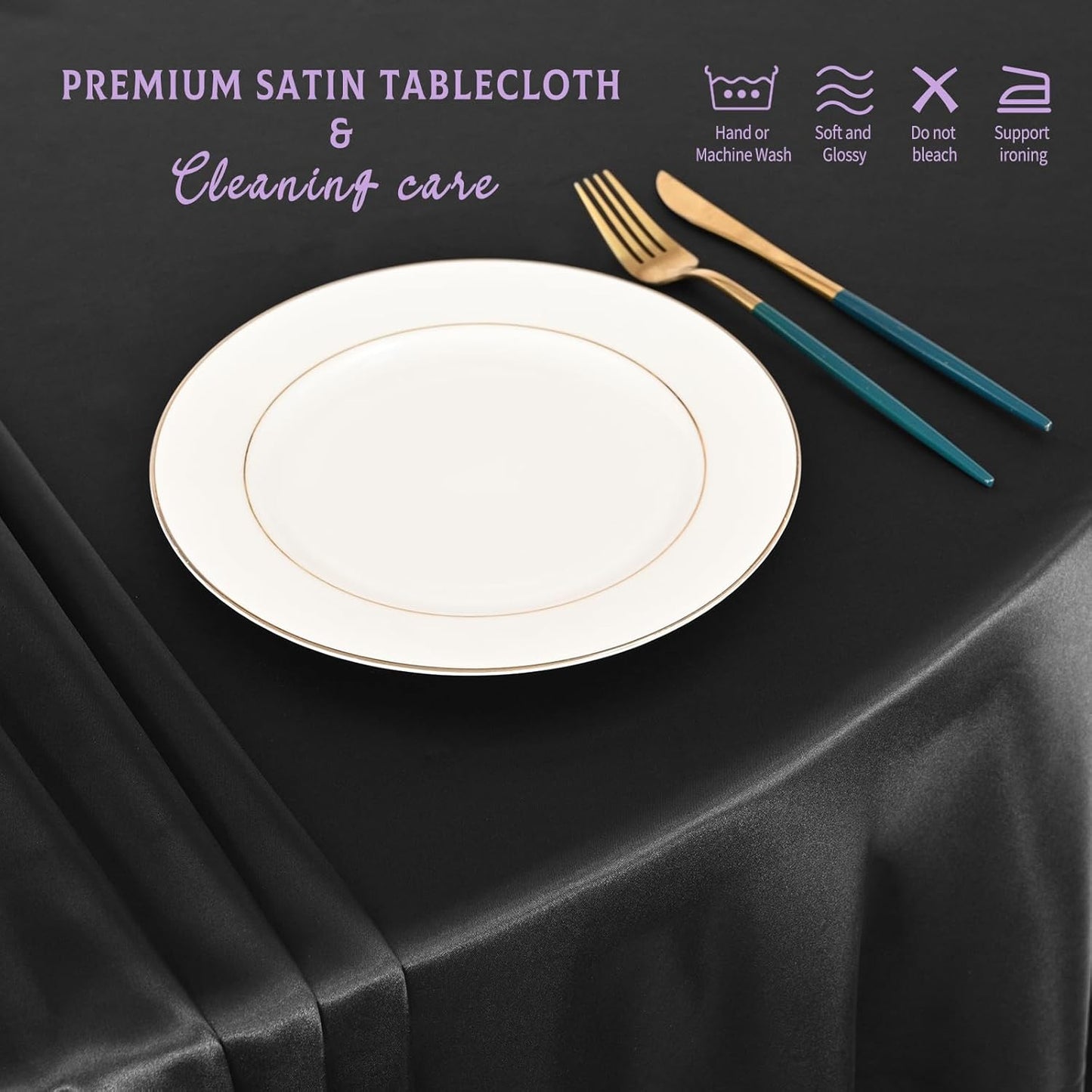 10 Packs Satin Tablecloth 120 Inch Black Round Table Cloth Silk Tablecloth Smooth Fabric Overlay Satin Table Cover Decoration for Wedding Party Banquet Events