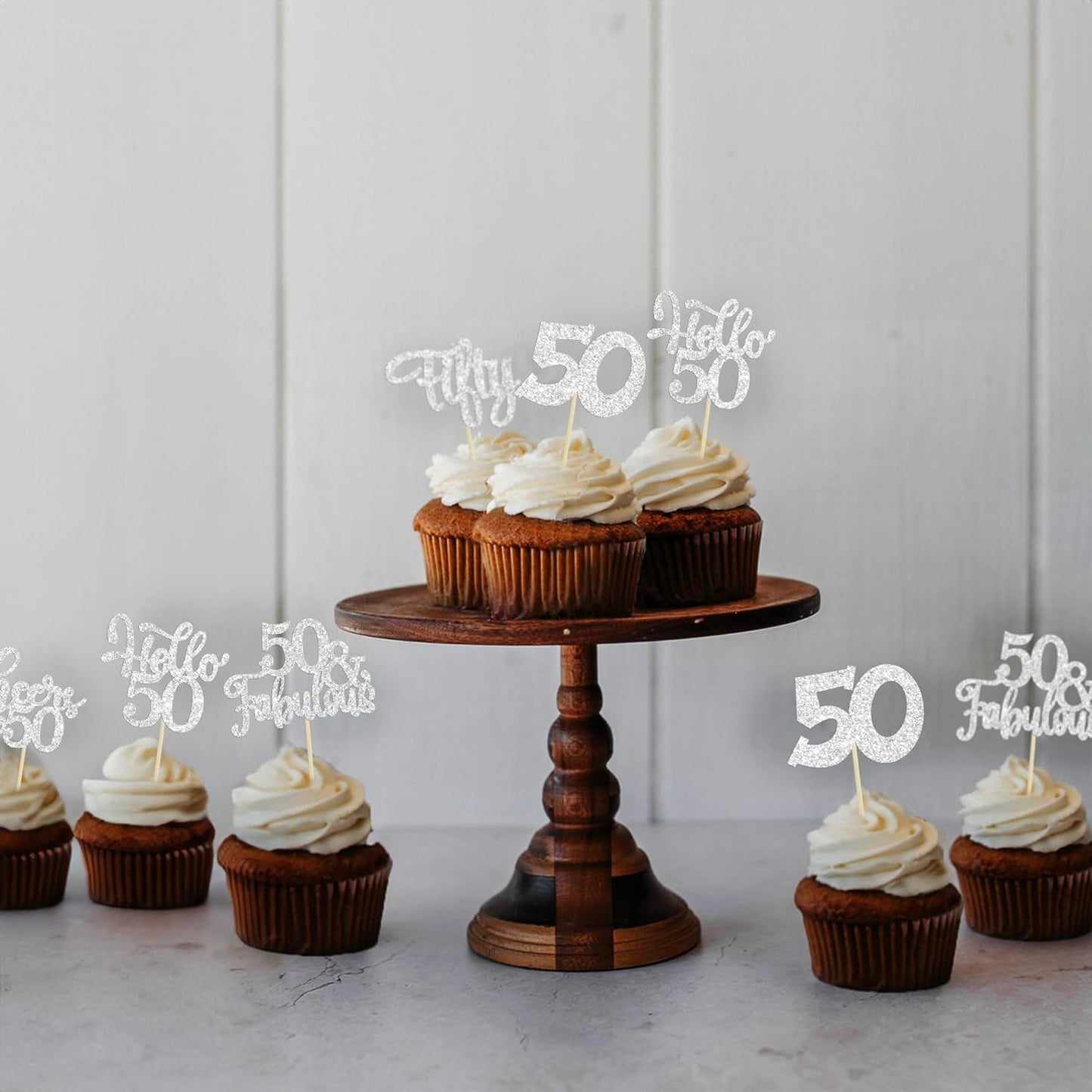 30Pcs Happy 50th Birthday Cupcake Toppers Silver Glitter Fifty Cheers to 50 Years Old Birthday Cupcake Picks for 50th Birthday Anniversary Party Cake Decorations Supplies