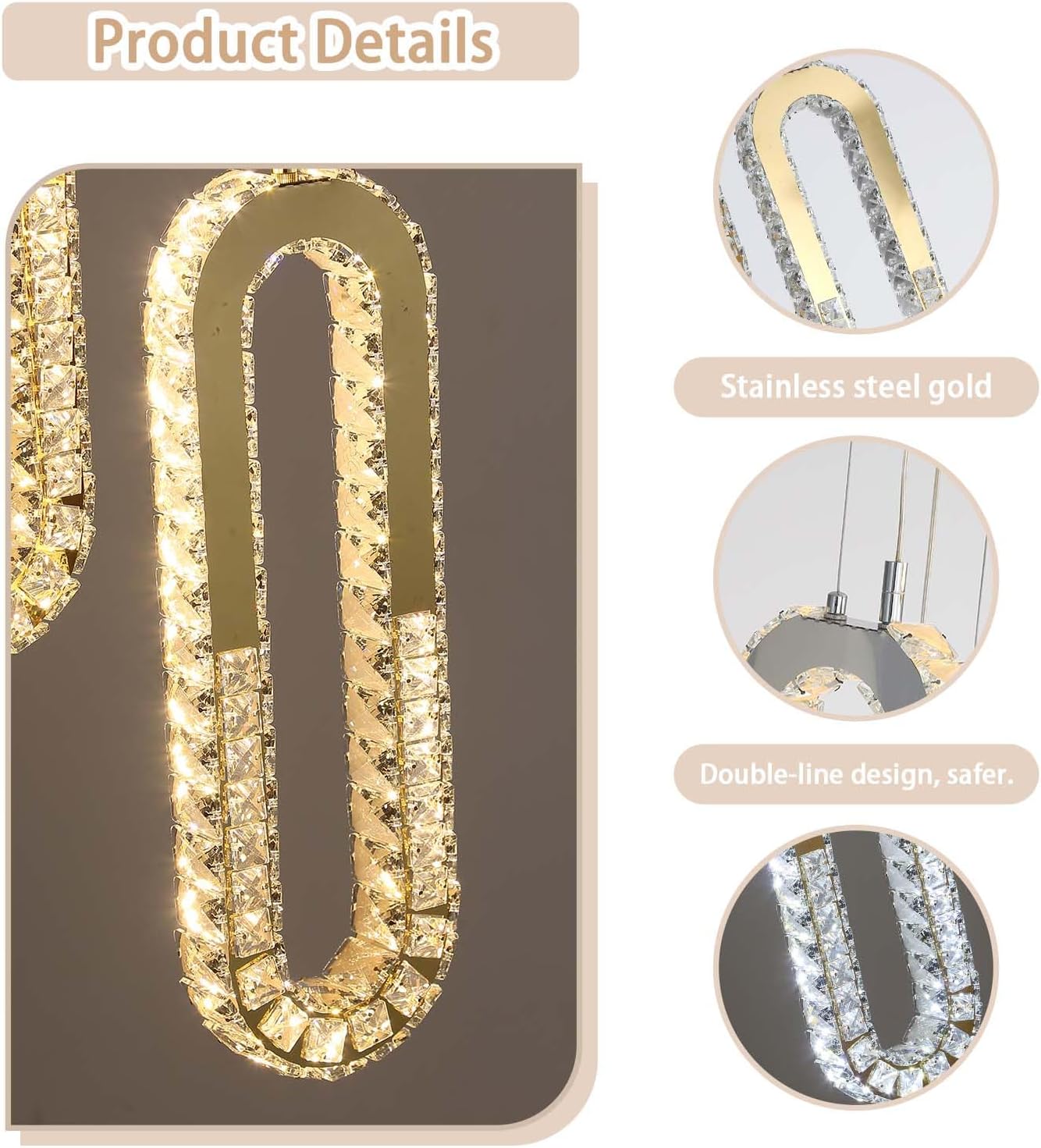 8 Rings Crystal Chandelier,H118 Modern Gold Pendant Light Luxury Foyer Lighting Fixture High Ceiling Chandelier for Entryway,Staircase,Living Room,Villa LED Dimmable 2700K-6000K