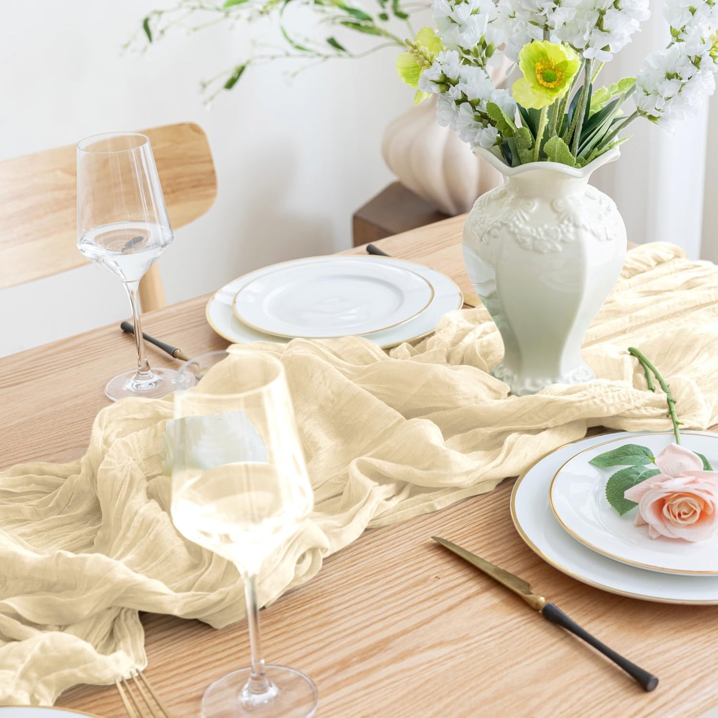 Asee'm 6pcs Cheesecloth Table Runner 120 Inches Long Beige Boho Gauze Cheese Cloth Runner 10FT Rustic Sheer Table Runners for Christmas Wedding Party Baby Shower Spring Easter Decoration