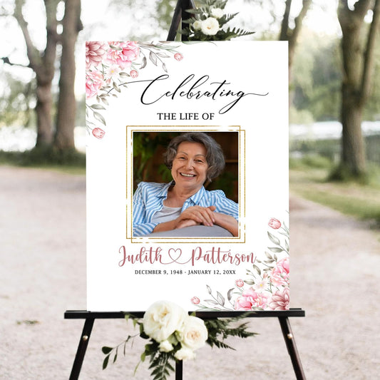 Celebration of Life, Funeral Welcome Sign, Large Memorial Poster, Funeral decoration, Obituary Memorial Service, Funeral program, Floral Funeral Welcome Sign, In-loving Memory Sign