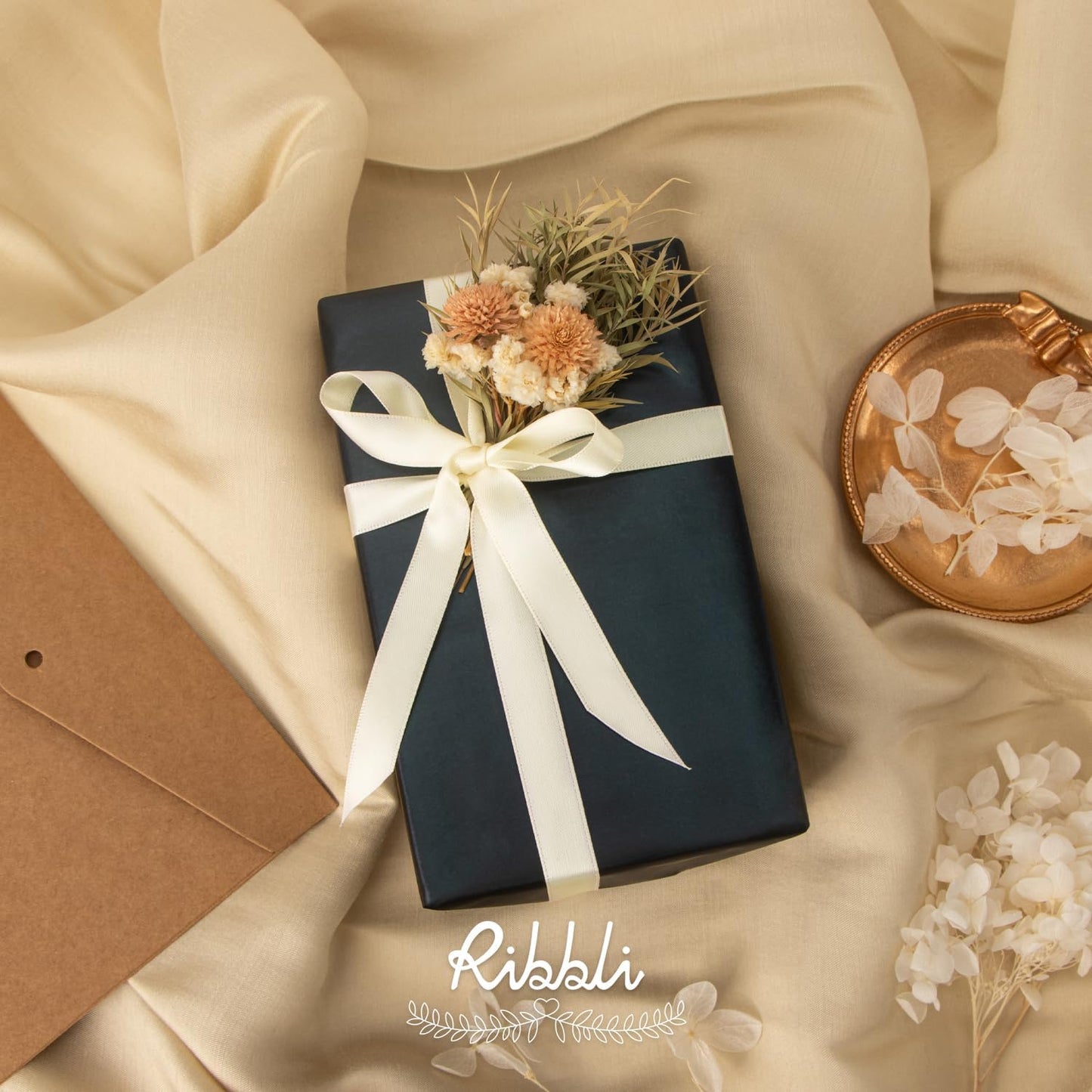 Ribbli Ivory Double Faced Satin Ribbon,1/2” x Continuous 25 Yards,Use for Craft Bows Bouquet, Gift Wrapping, Wedding Decoration, Floral Arrangement