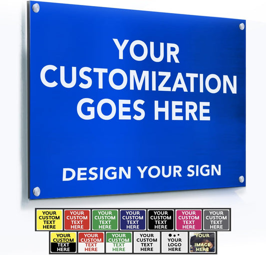 AmazonBasics Custom Outdoor Aluminum Business Signs, Personalized Waterproof Signs (Blue Background, 36x24 In)