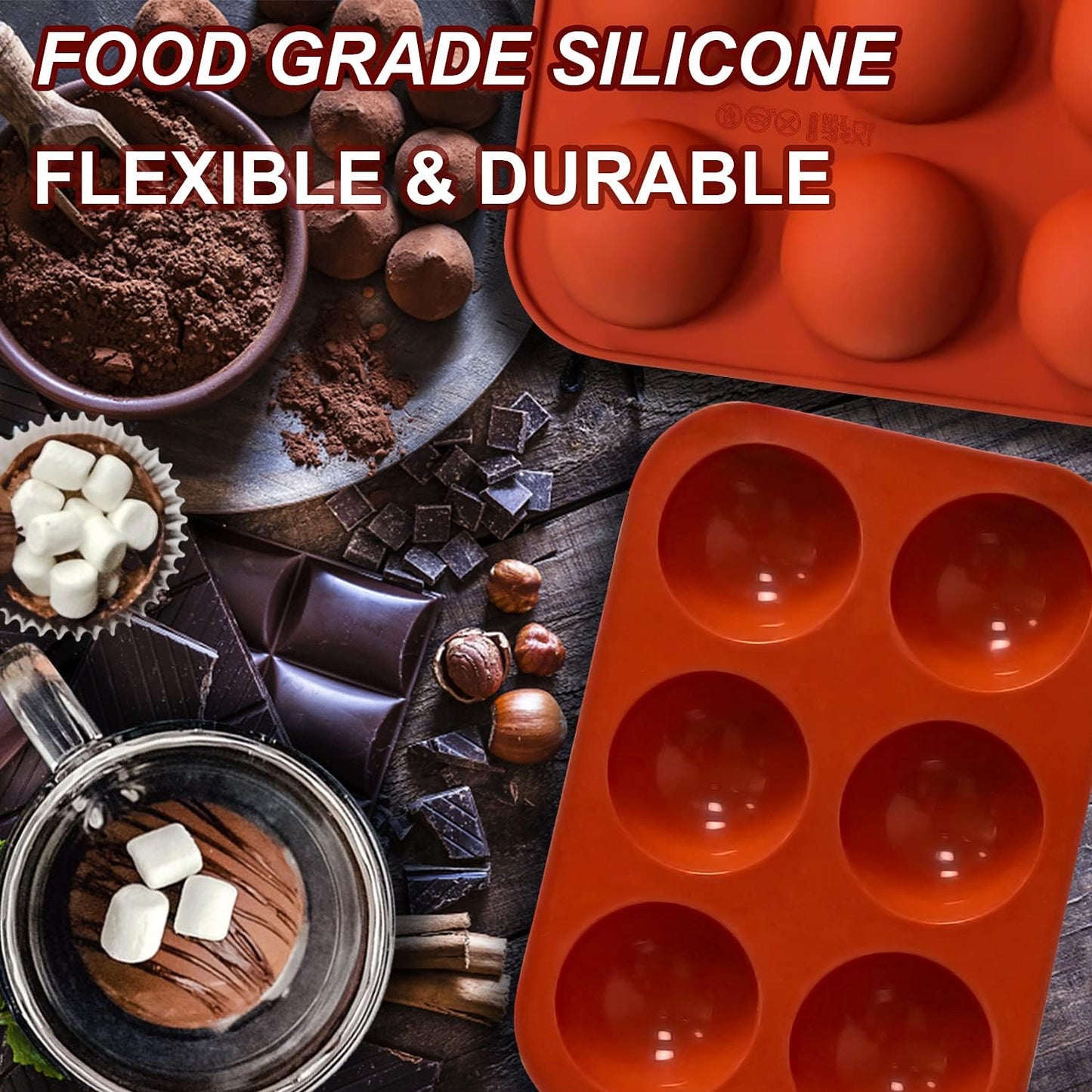 6 Holes Medium Semi Sphere Silicone Molds, 3 Packs Half Sphere Silicone Baking Molds for Making Chocolate, Cake, Jelly, Dome Mousse