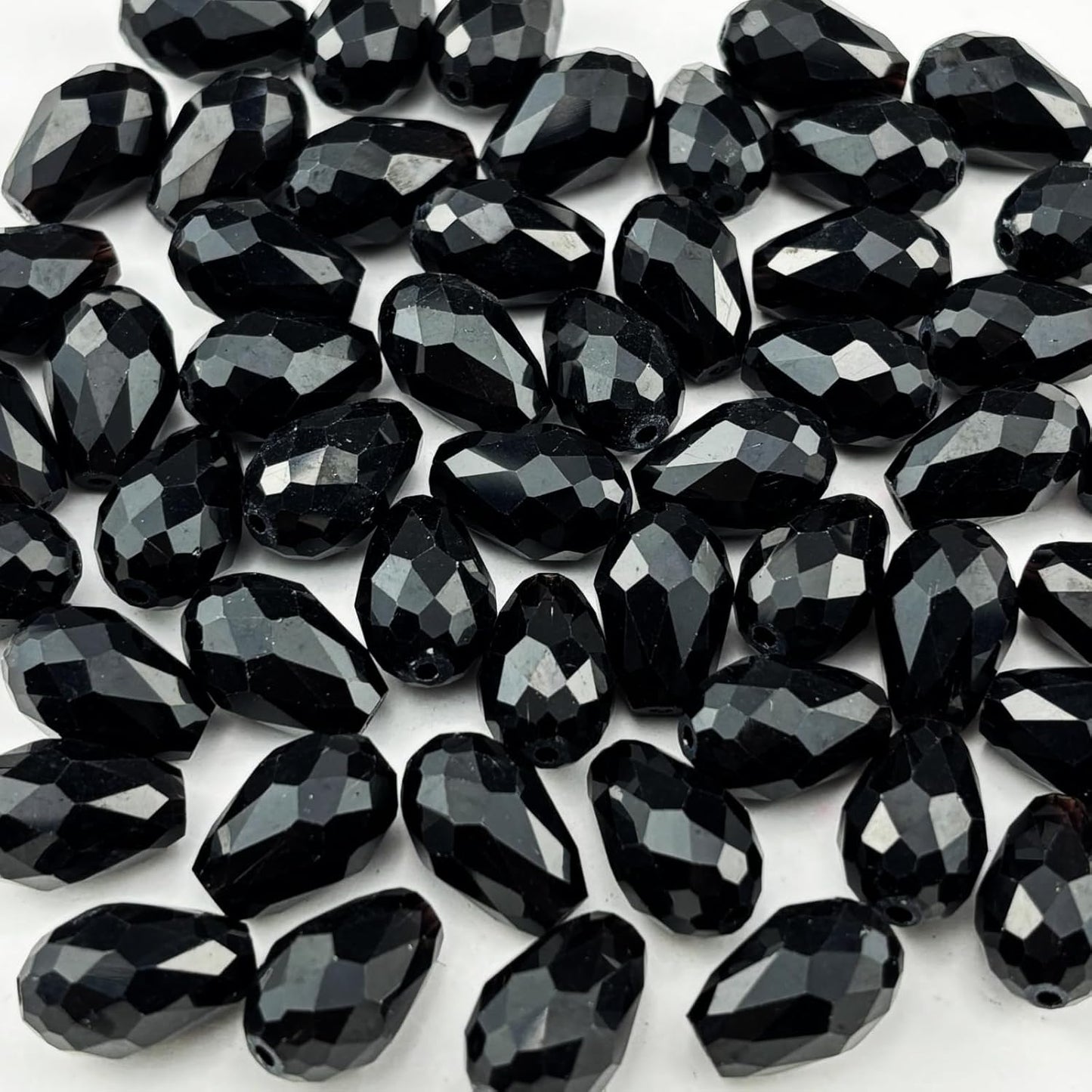 200pcs 3x5mm Teardrop Crystal Glass Beads for Jewelry Making, Faceted Vertical Hole Teardrop Glass Spacer Beads for Wind Chimes Bracelet Earring Necklace DIY Craft(Black)
