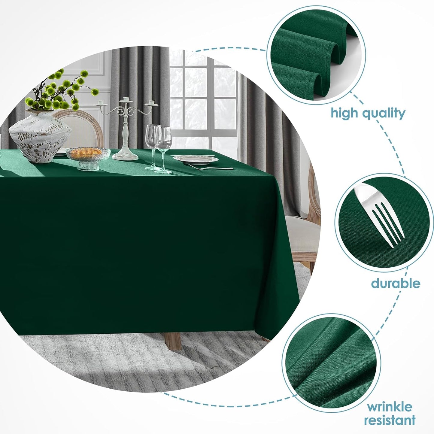 VidaFete 2 Pack 90 * 132inch Rectangle Table Cloth Polyester, Stain Wrinkle Resistant Polyester Dining Table Cover for Kitchen Dinning Party Wedding Rectangular Table Buffet Decoration(Green)