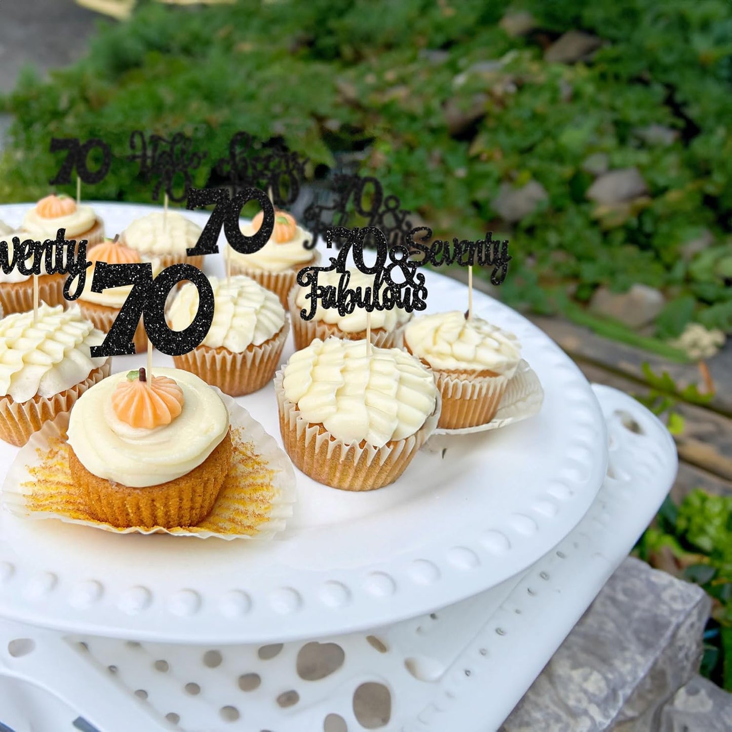 30Pcs Happy 70th Birthday Cupcake Toppers Seventy Cheers to 70 Years Old Birthday Cupcake Picks for 70th Birthday Anniversary Party Cake Decorations Supplies Black Glitter