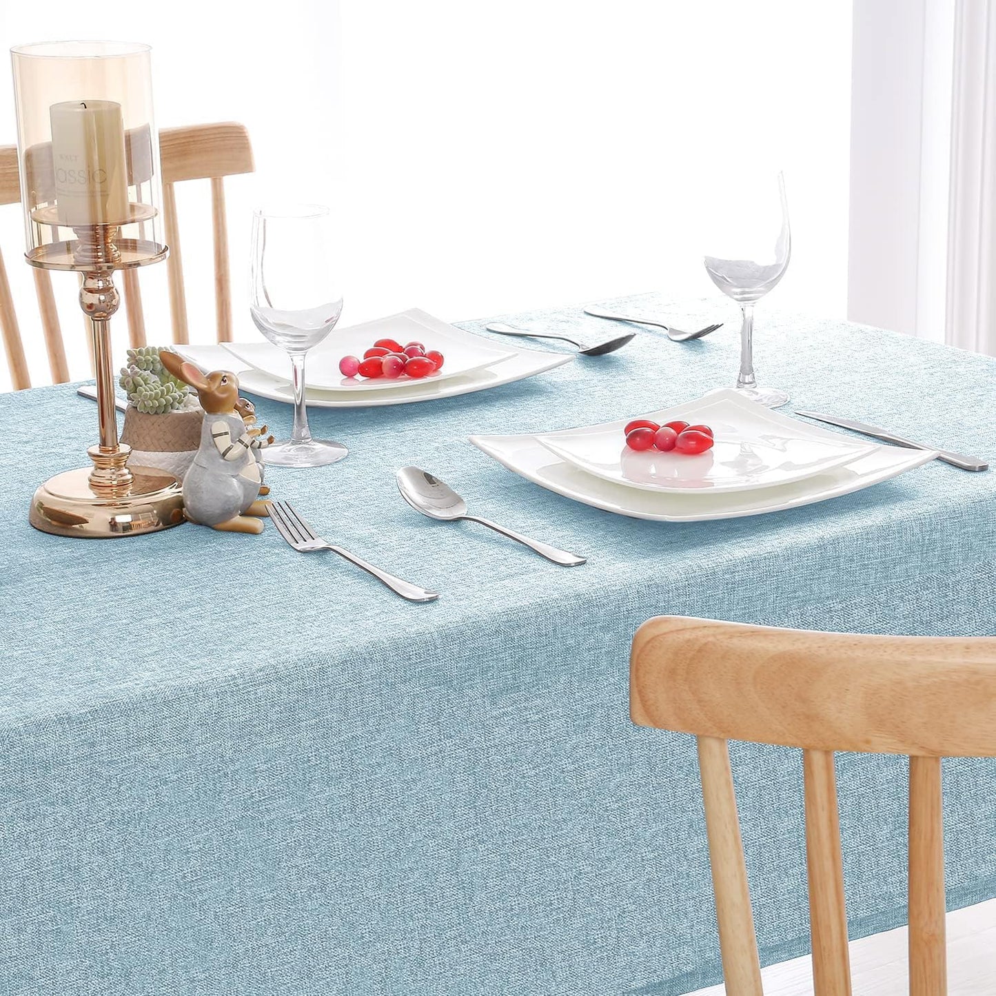 Hiasan 2 Pack Faux Linen Rectangle Tablecloth - Wrinkle and Stain Resistant Washable Table Cloth for Kitchen Dining Room Holiday Table Cover for Party Dinner, Lux Slate Blue, 52 x 70 Inch