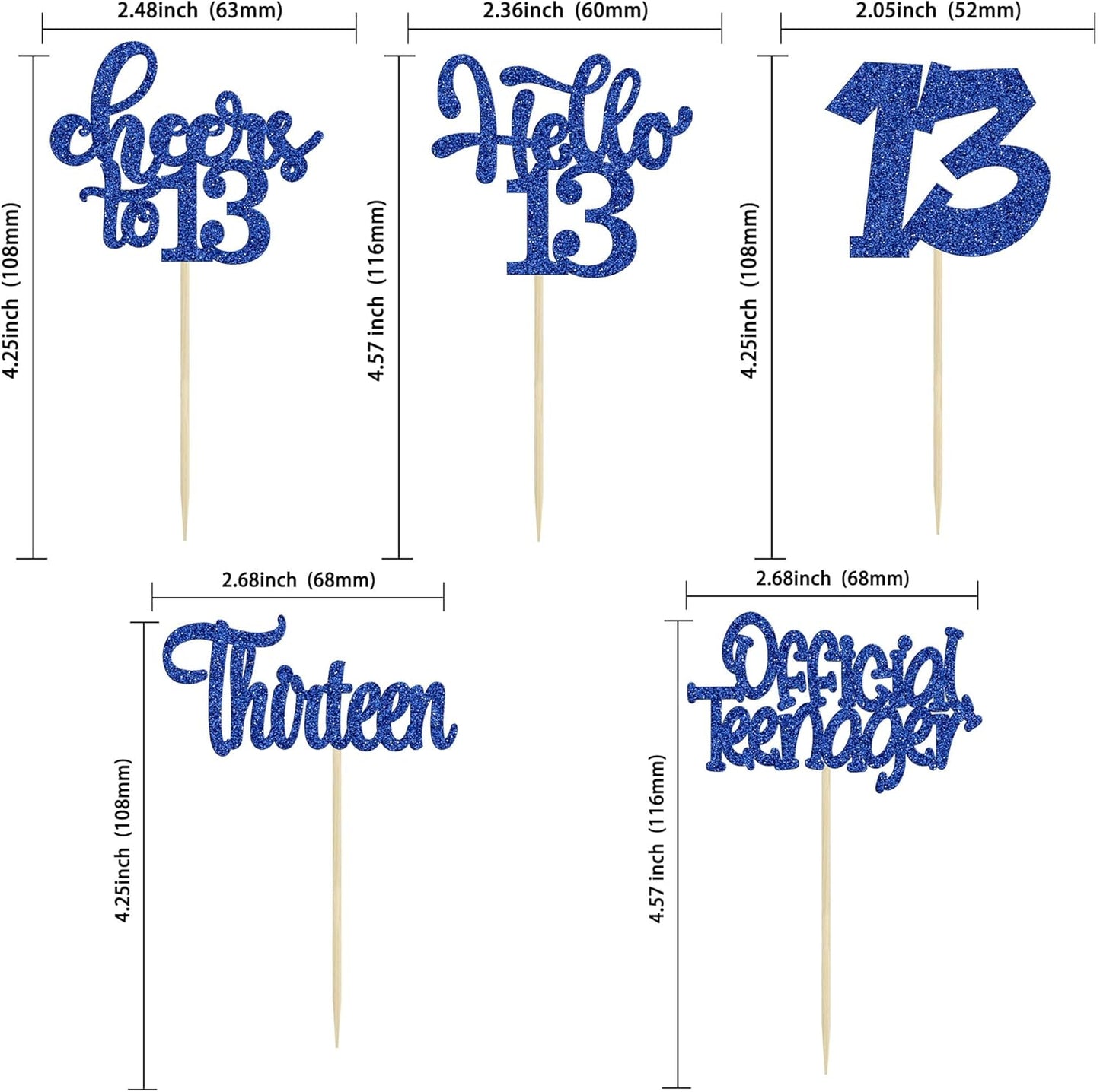 30Pcs 13th Birthday Cupcake Toppers Hello 13 Cupcake Picks Official Teenager Cheers to 13 Years Old Cake Decorations for 13th Birthday Anniversary Party Supplies Deep Blue Glitter