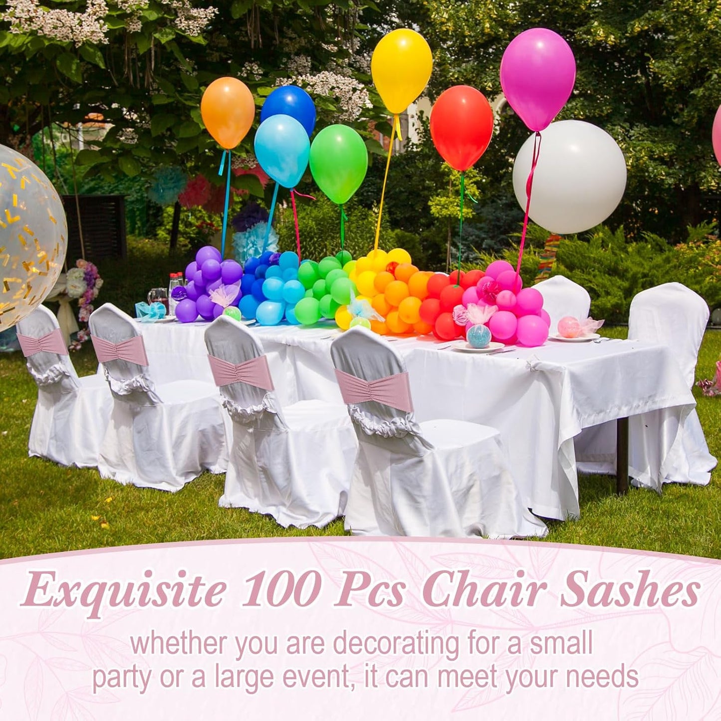 Moukeren 100 Pcs Spandex Chair Sashes Bows Bands Slider Sashes for Chair Covers Elastic Bands Ties Ribbon Decorations for Wedding Party Events Ceremony Birthday Banquet(Dusty Pink)