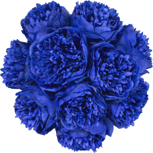 U'Artlines Artificial Peony Silk Flower with Stems 10pcs Real Look Vintage Peonies for Home Wedding Decoration (Navy Blue)
