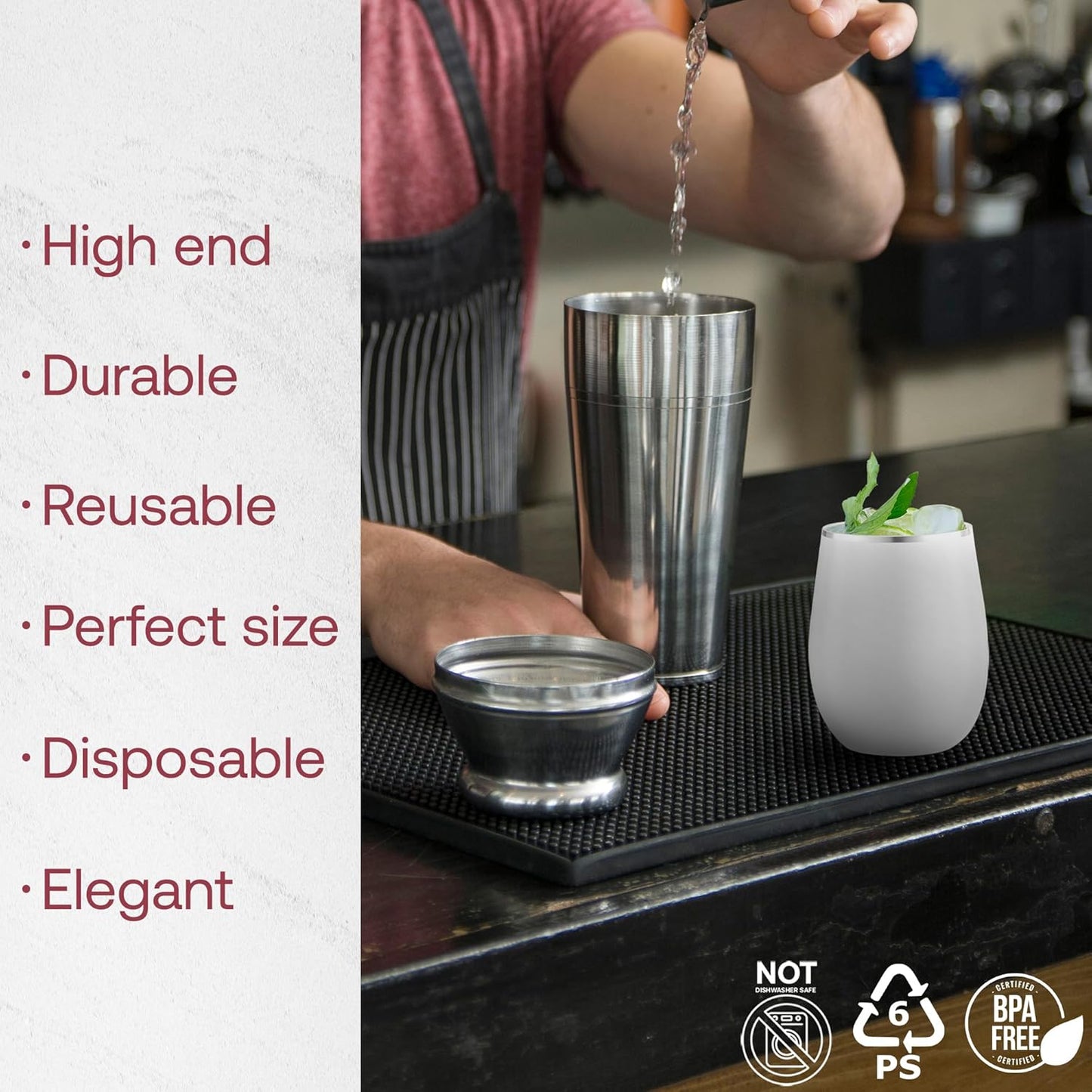 Smarty Had A Party 64 White with Silver Elegant Stemless Plastic Wine Glasses, 12 oz Disposable Drinkware, Plastic Wine Glasses for Parties