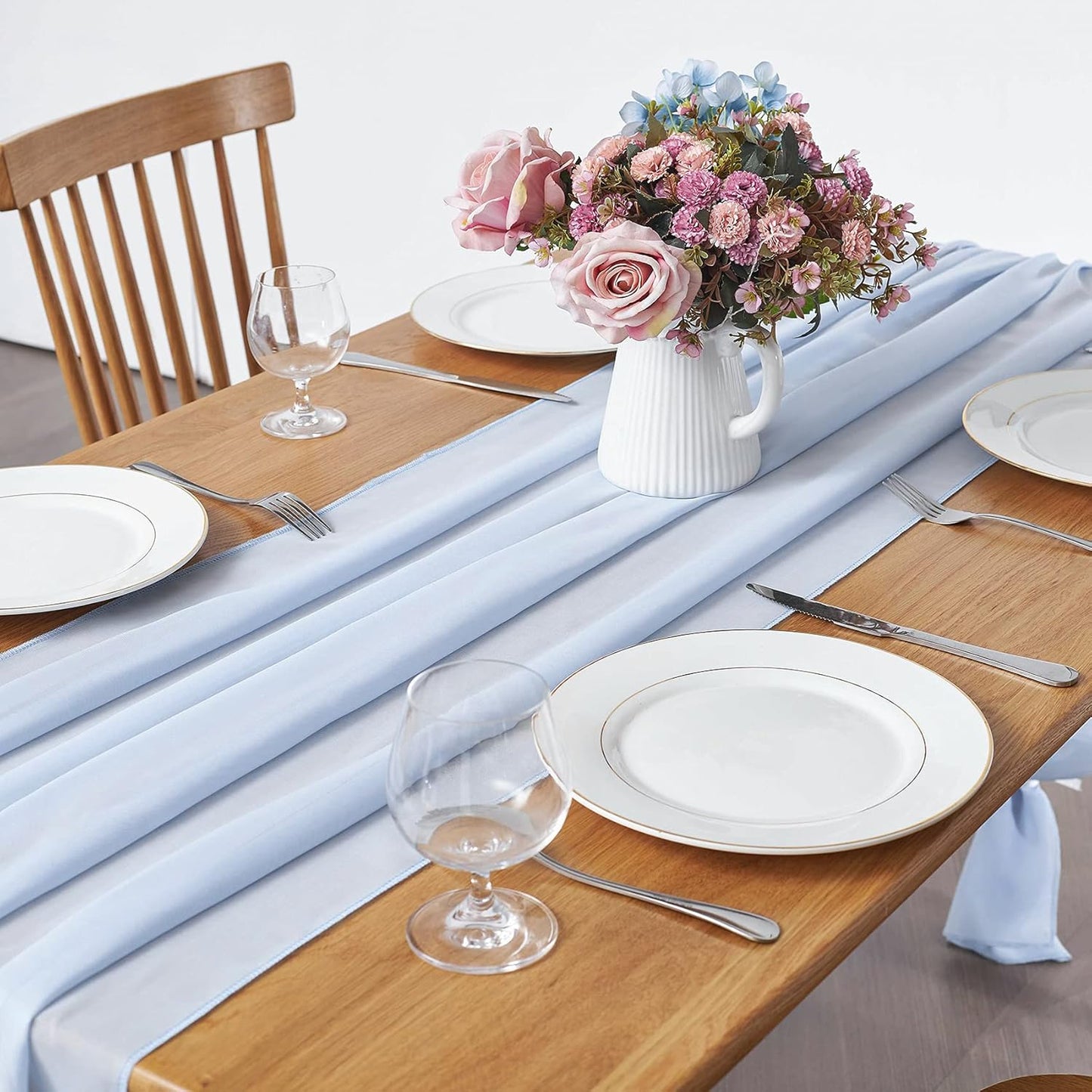 2 Pack 10Ft Baby Blue Chiffon Table Runner Sheer 29x120 Inch for Romantic Wedding Decor Bridal & Baby Shower Birthday Rustic Party Decoration