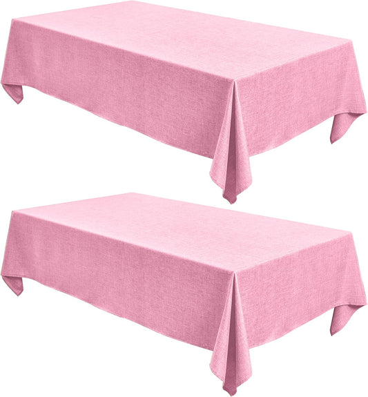 Fitable Faux Linen Tablecloths for Rectangle Tables: Water & Stain Resistant Farmhouse Table Cloth, Washable Burlap Textured Table Covers for Kitchen Dining Party(2 Pack, 52x70 Inch, Pink)