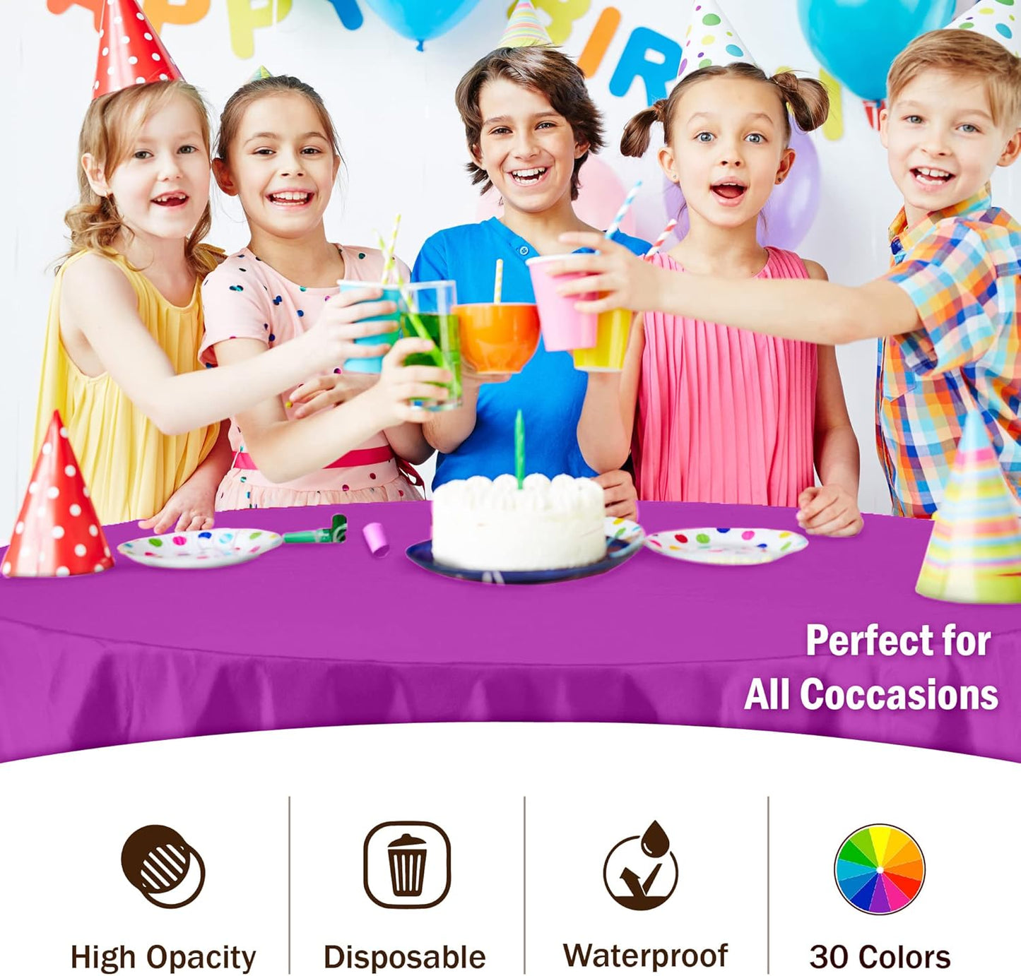 Exquisite 12-Pack Premium Plastic Tablecloth 84in. Round Table Cover - Magenta